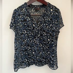 Dana Buchman Flutter Sleeve Career Top with Integrated Cami Black Blue XL